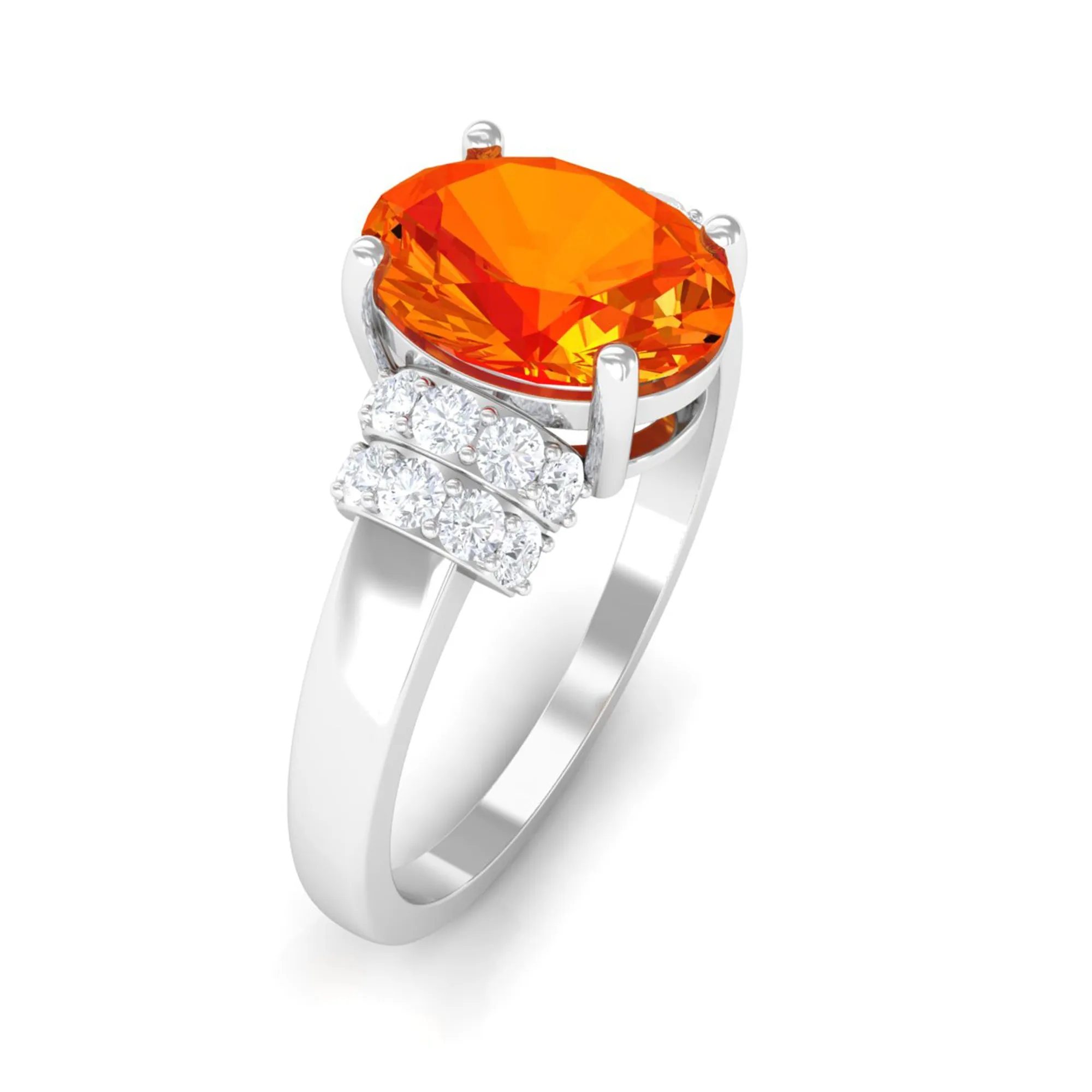 Created Orange Sapphire Solitaire Engagement Ring with Diamond Accent