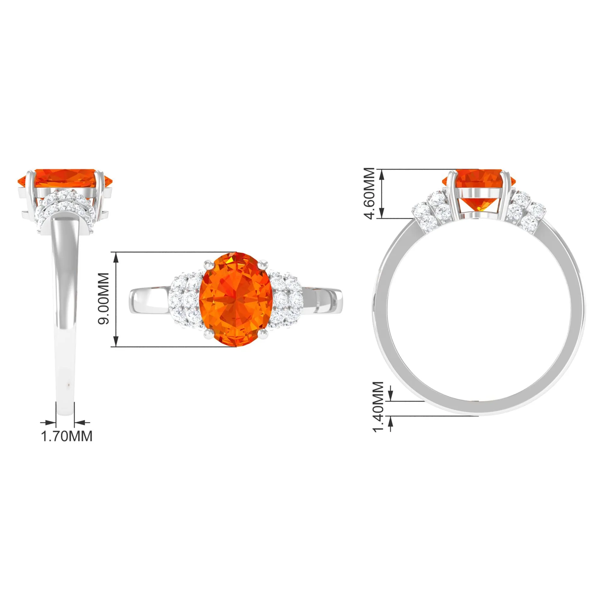 Created Orange Sapphire Solitaire Engagement Ring with Diamond Accent
