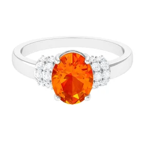Created Orange Sapphire Solitaire Engagement Ring with Diamond Accent
