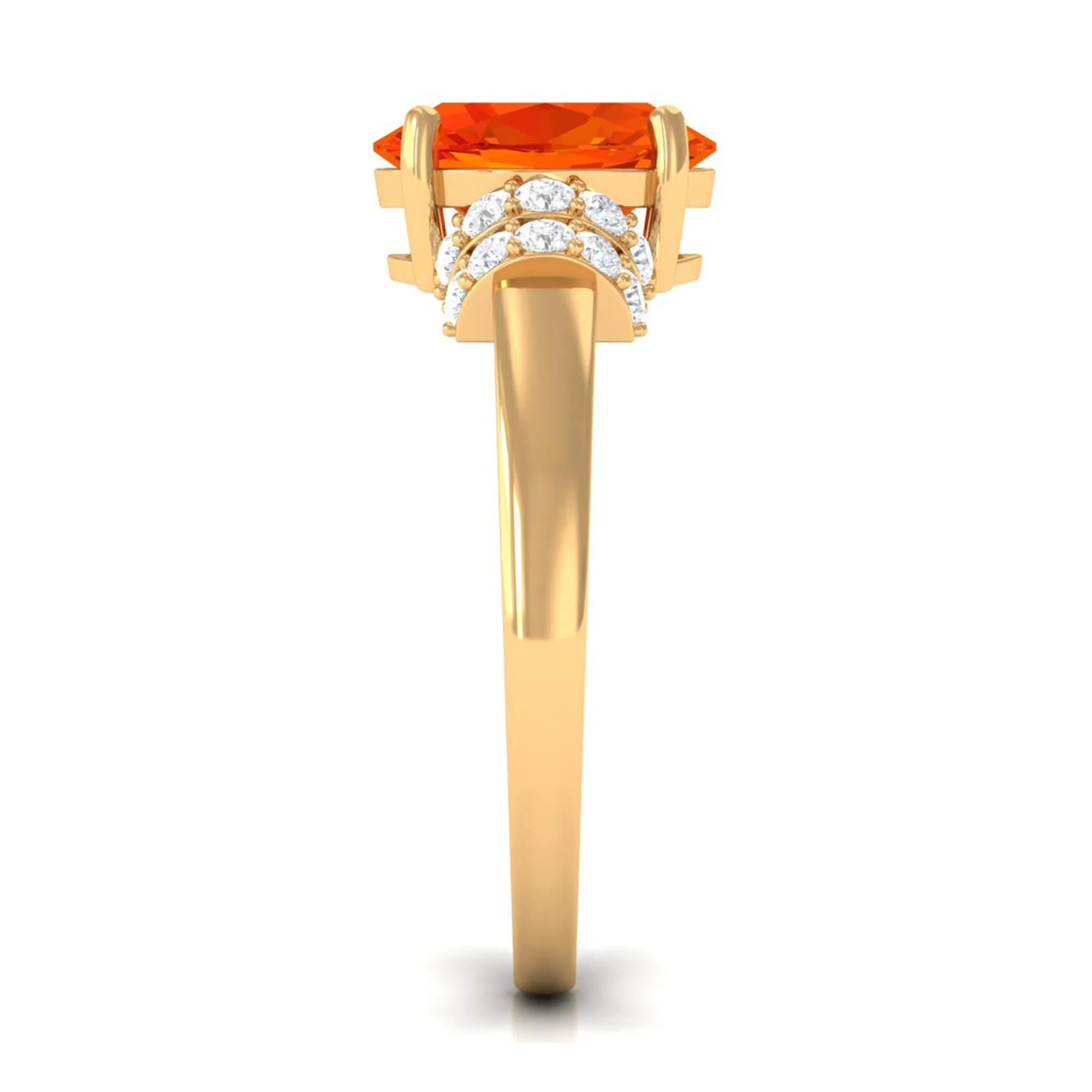 Created Orange Sapphire Solitaire Engagement Ring with Diamond Accent
