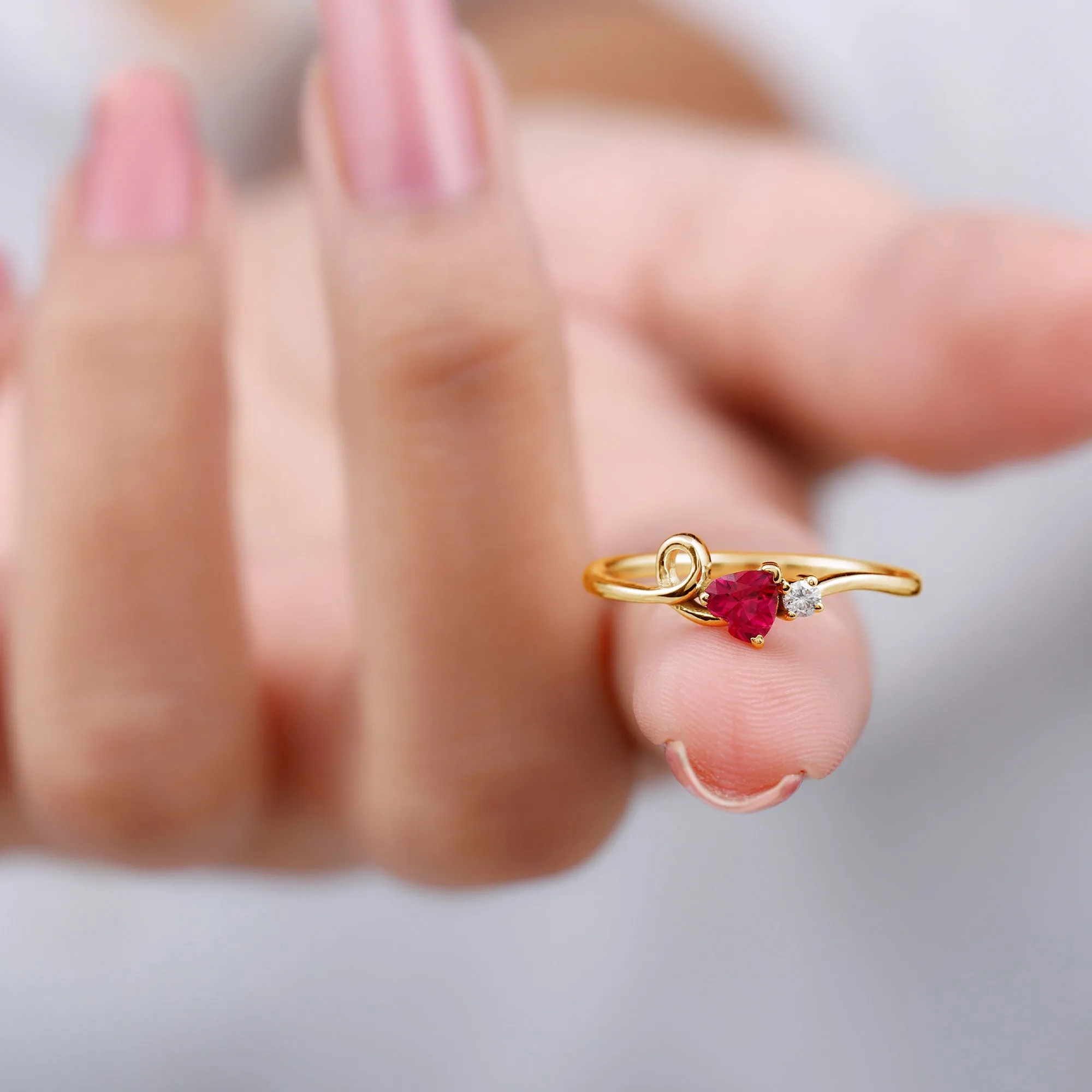 Created Ruby Heart Ring With Moissanite