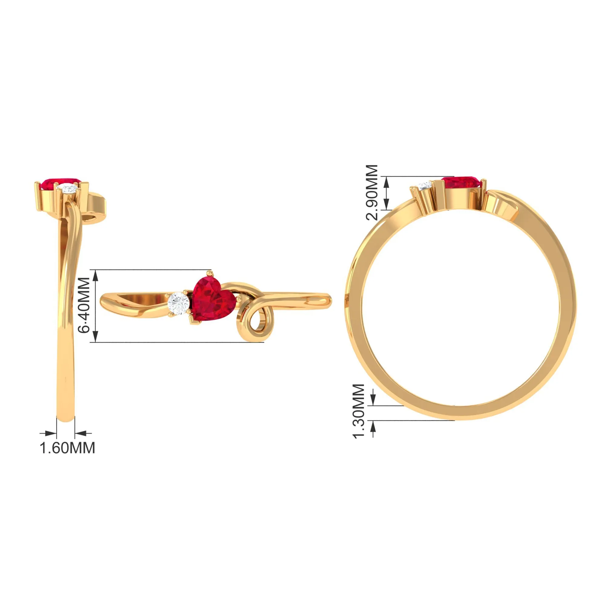Created Ruby Heart Ring With Moissanite