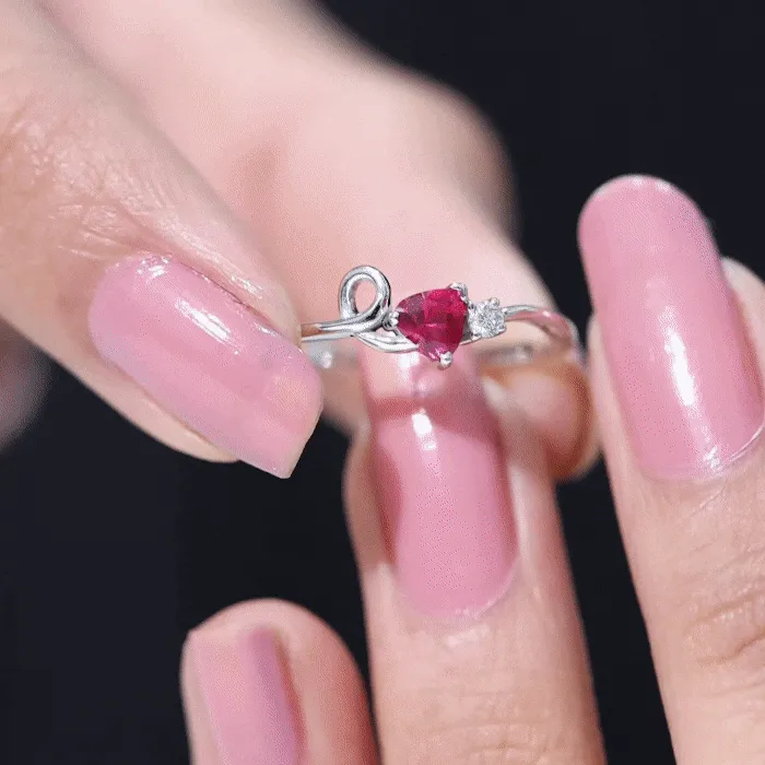 Created Ruby Heart Ring With Moissanite