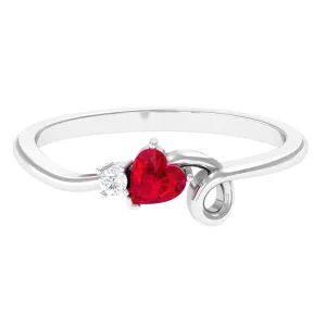 Created Ruby Heart Ring With Moissanite