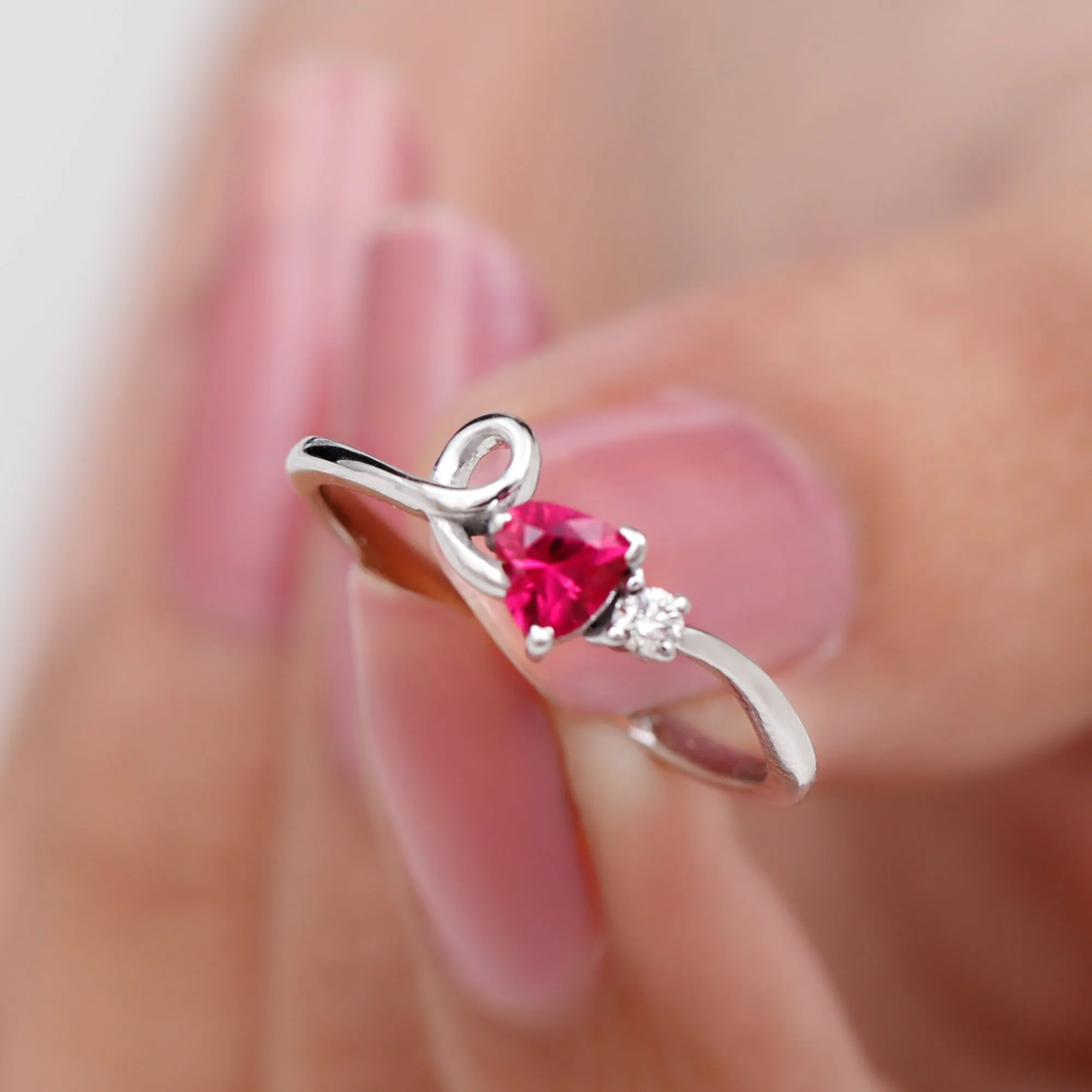 Created Ruby Heart Ring With Moissanite