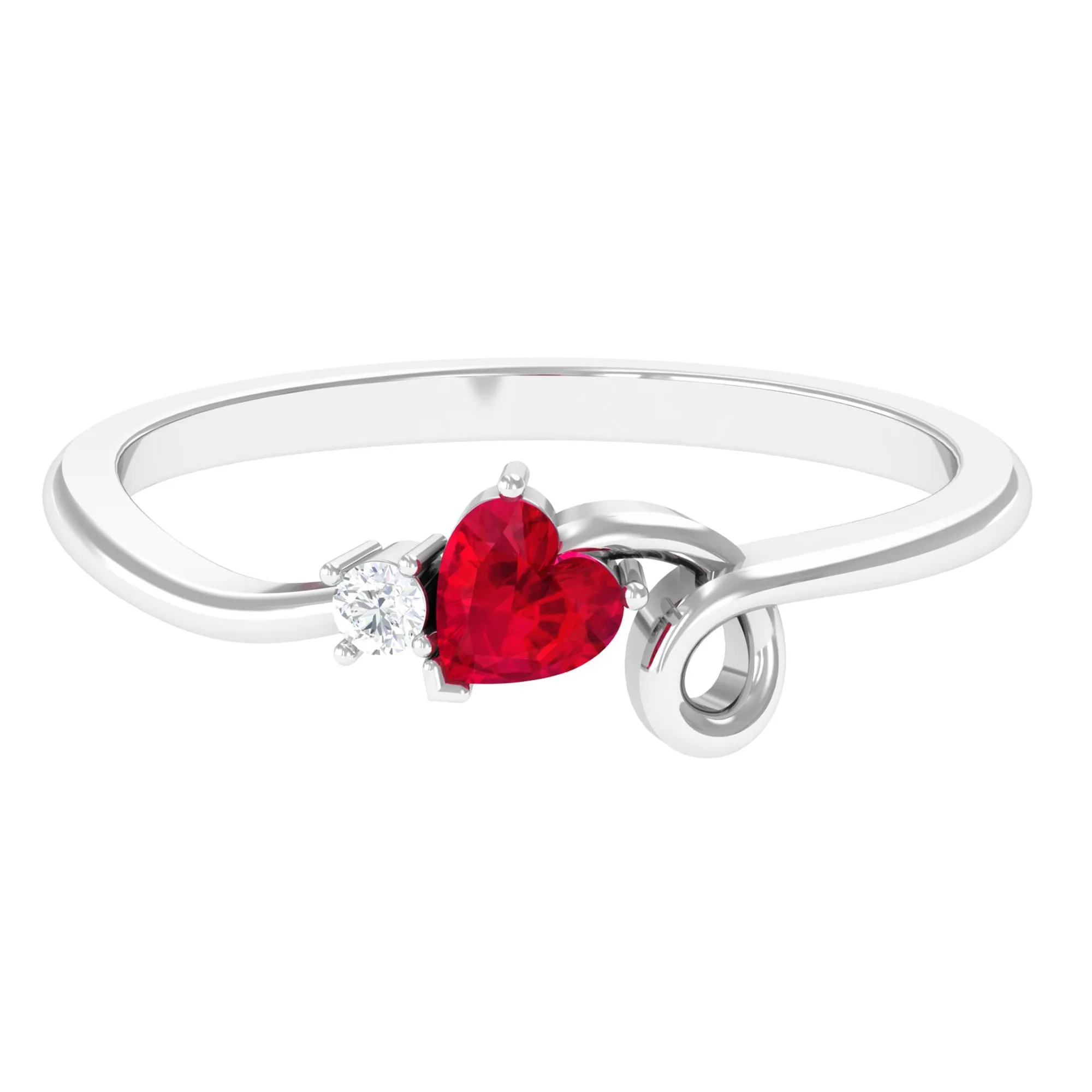 Created Ruby Heart Ring With Moissanite