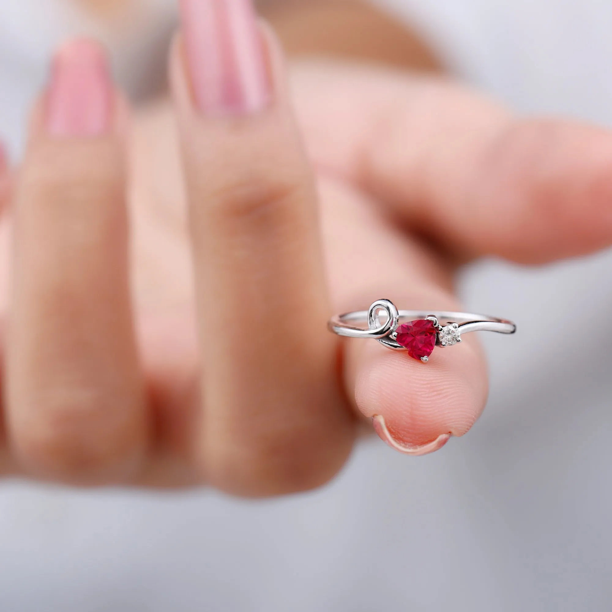 Created Ruby Heart Ring With Moissanite