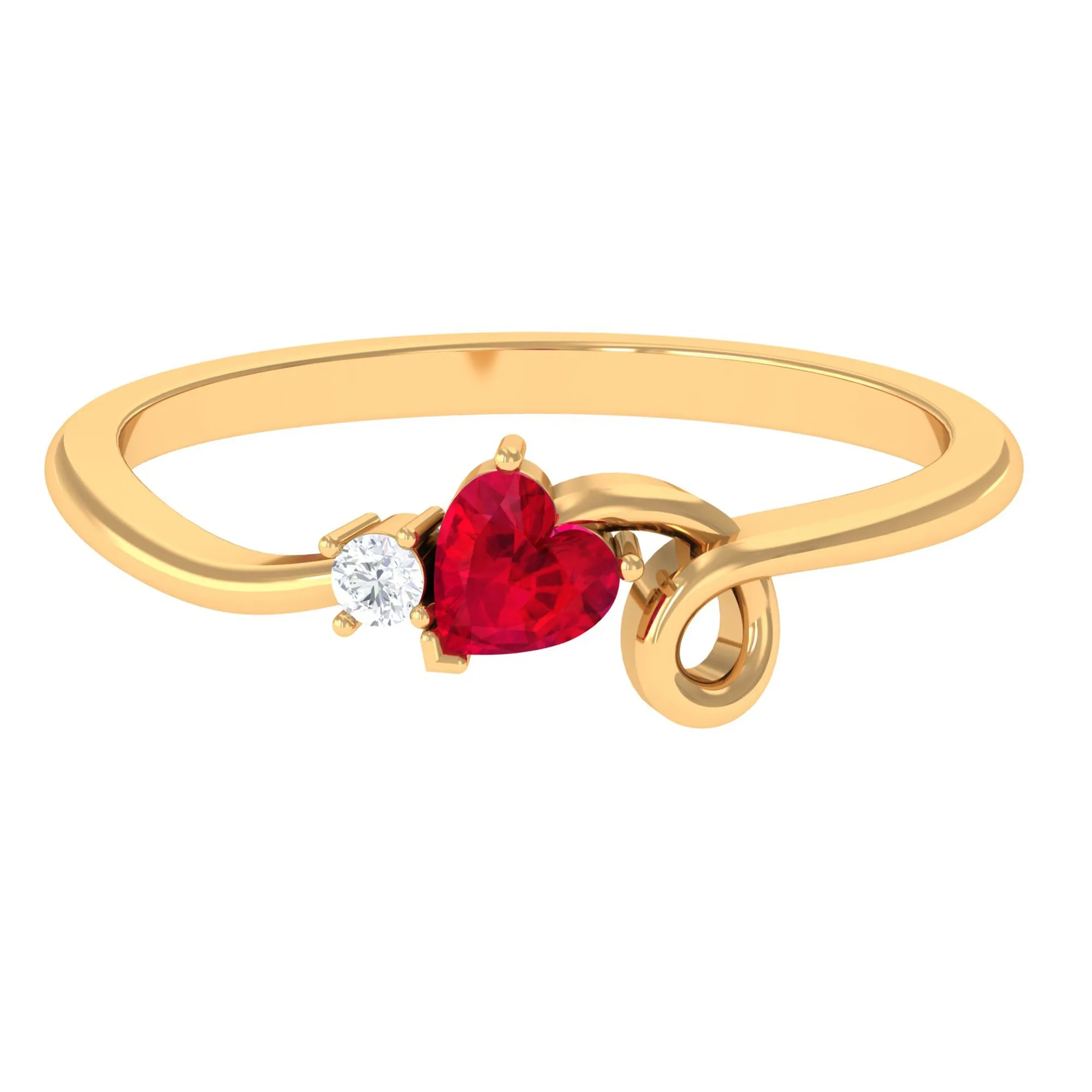 Created Ruby Heart Ring With Moissanite