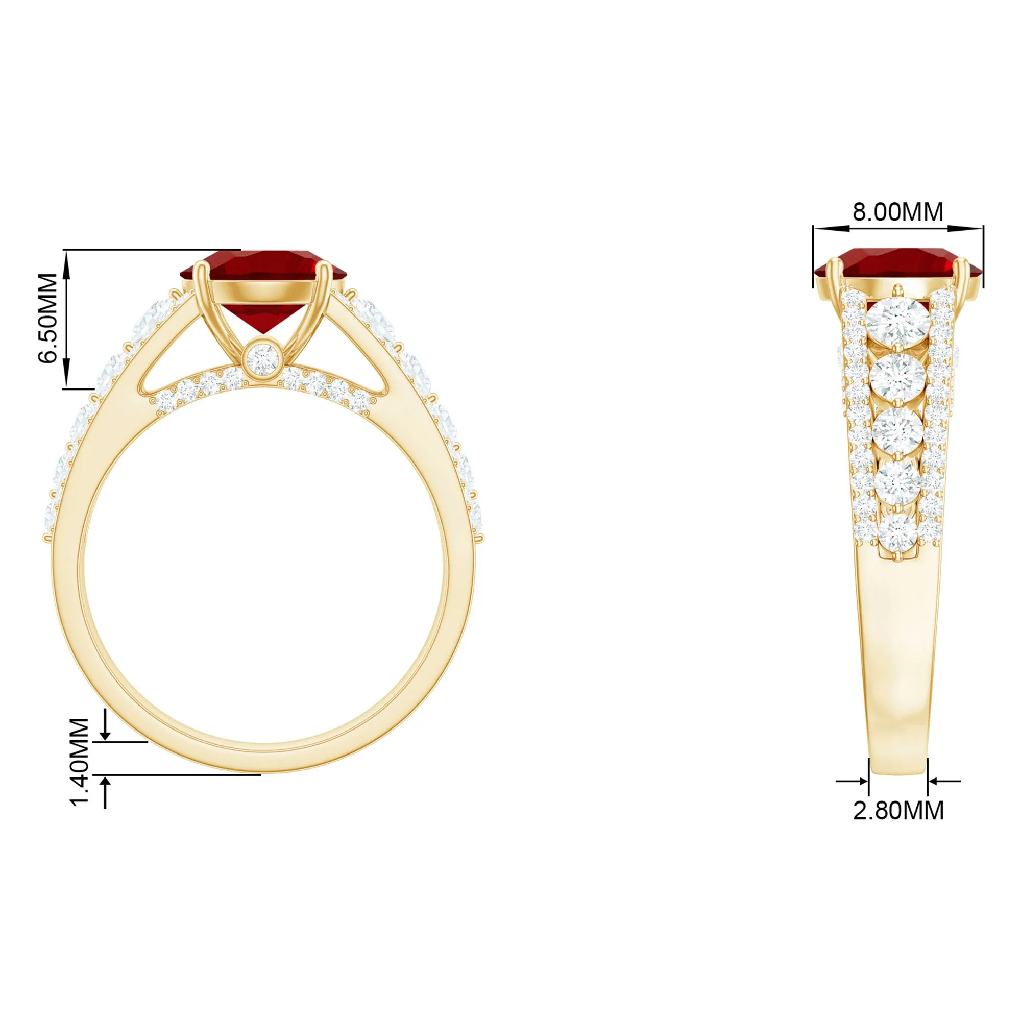 Created Ruby Statement Engagement Ring with Moissanite Side Stones