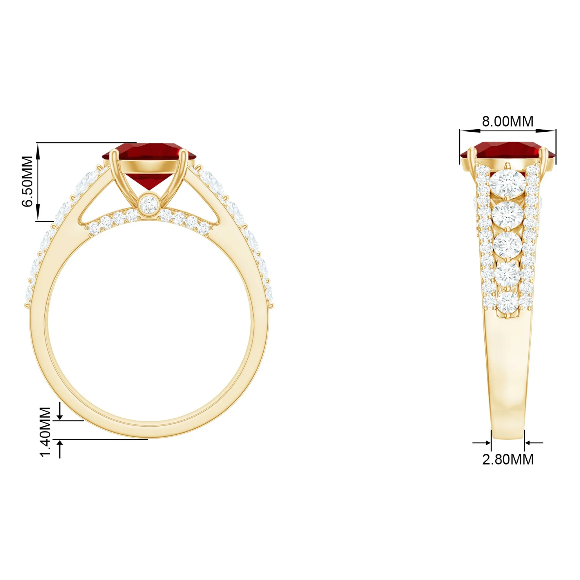 Created Ruby Statement Engagement Ring with Moissanite Side Stones