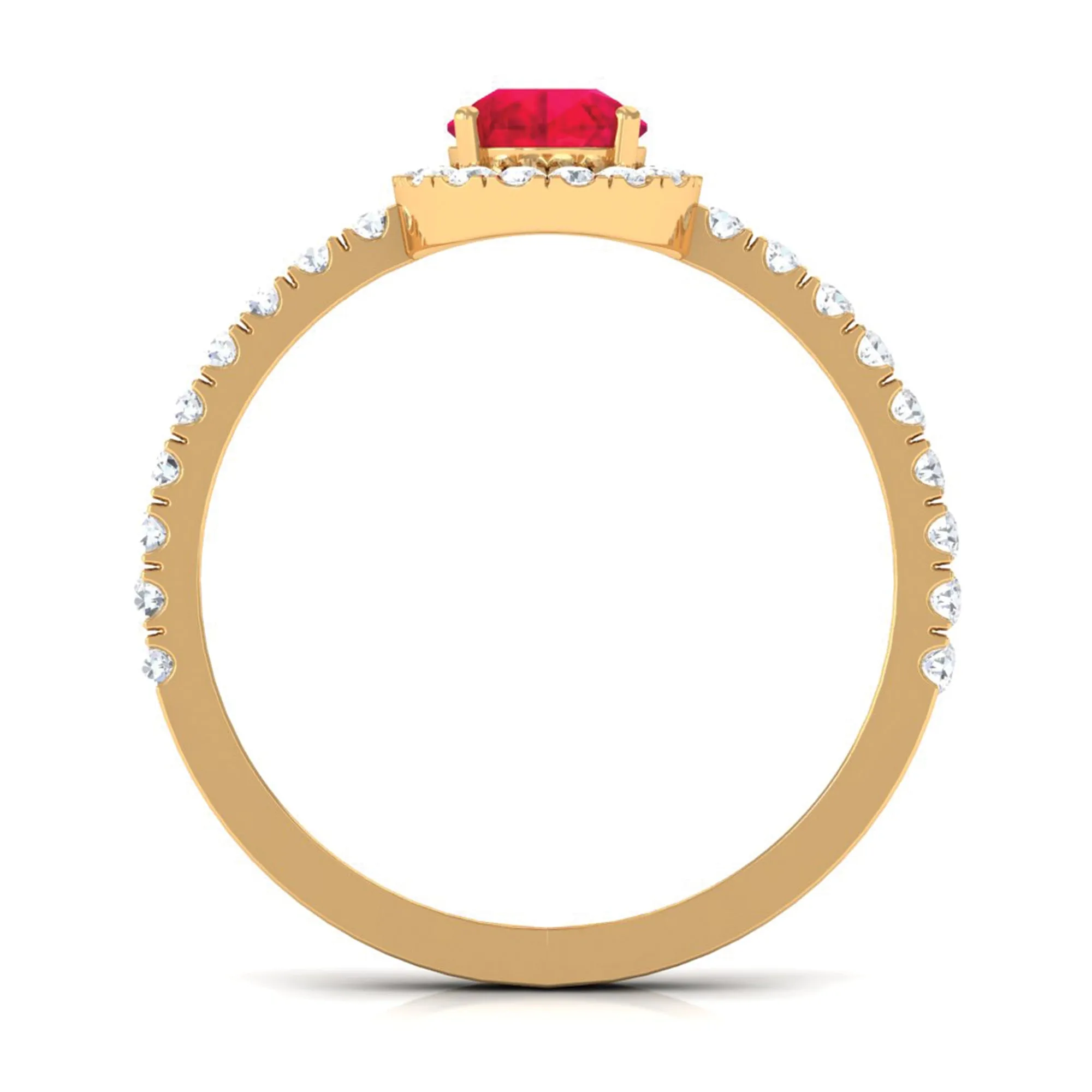 Created Ruby Teardrop Engagement Ring with Diamond Halo