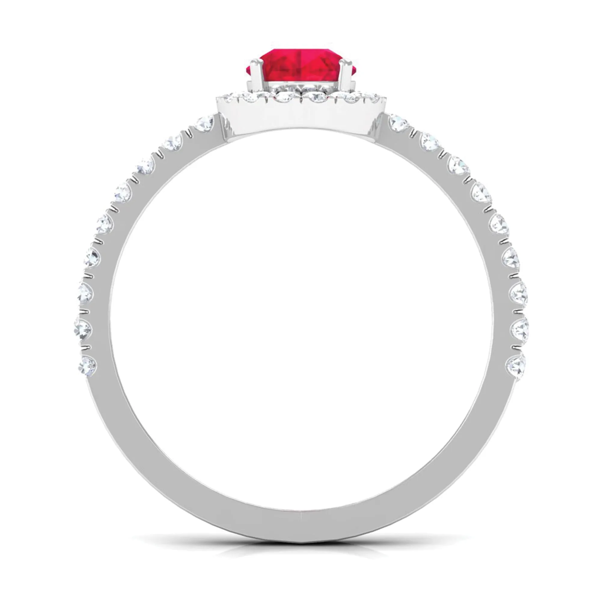 Created Ruby Teardrop Engagement Ring with Diamond Halo