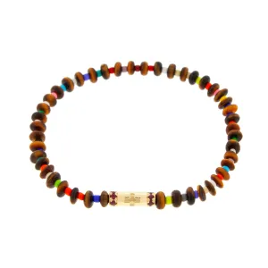 Cross Slim Tube with Rubies on Tiger's Eye Beaded Bracelet