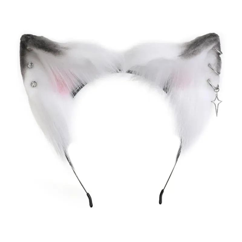 Cute Cat Ear Cosplay Hair Hoop with Flower Hairpin Woman Teens Headband for Live Broadcast Cartoon Carnivals Hairband