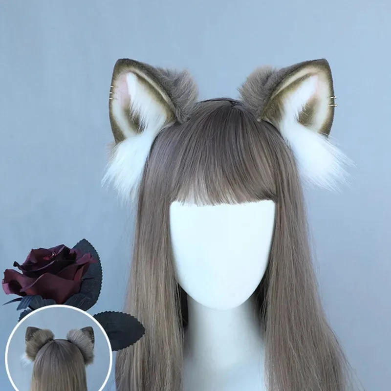 Cute Cat Ear Cosplay Hair Hoop with Flower Hairpin Woman Teens Headband for Live Broadcast Cartoon Carnivals Hairband