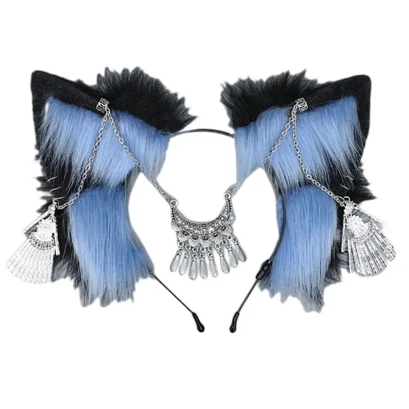 Cute Cat Ear Cosplay Hair Hoop with Flower Hairpin Woman Teens Headband for Live Broadcast Cartoon Carnivals Hairband