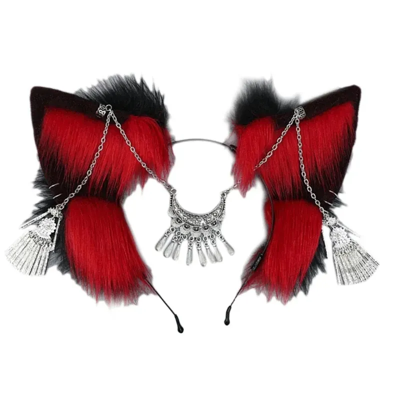 Cute Cat Ear Cosplay Hair Hoop with Flower Hairpin Woman Teens Headband for Live Broadcast Cartoon Carnivals Hairband