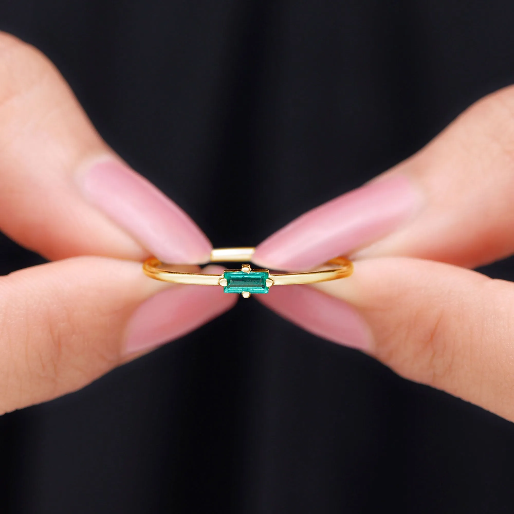 Dainty Baguette Cut Real Emerald Birthstone East West Promise Ring