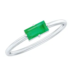 Dainty Baguette Cut Real Emerald Birthstone East West Promise Ring