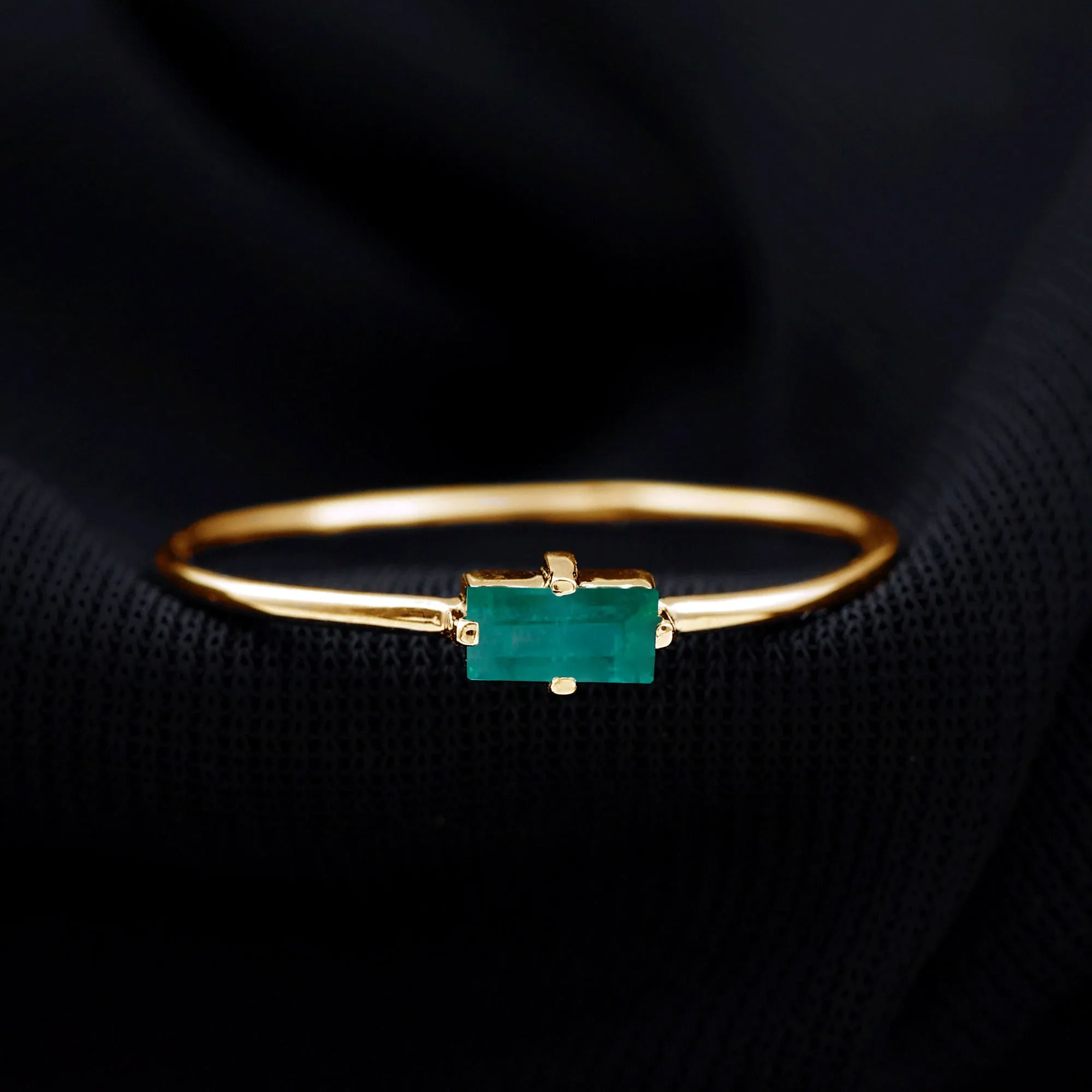 Dainty Baguette Cut Real Emerald Birthstone East West Promise Ring