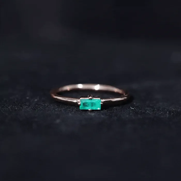 Dainty Baguette Cut Real Emerald Birthstone East West Promise Ring