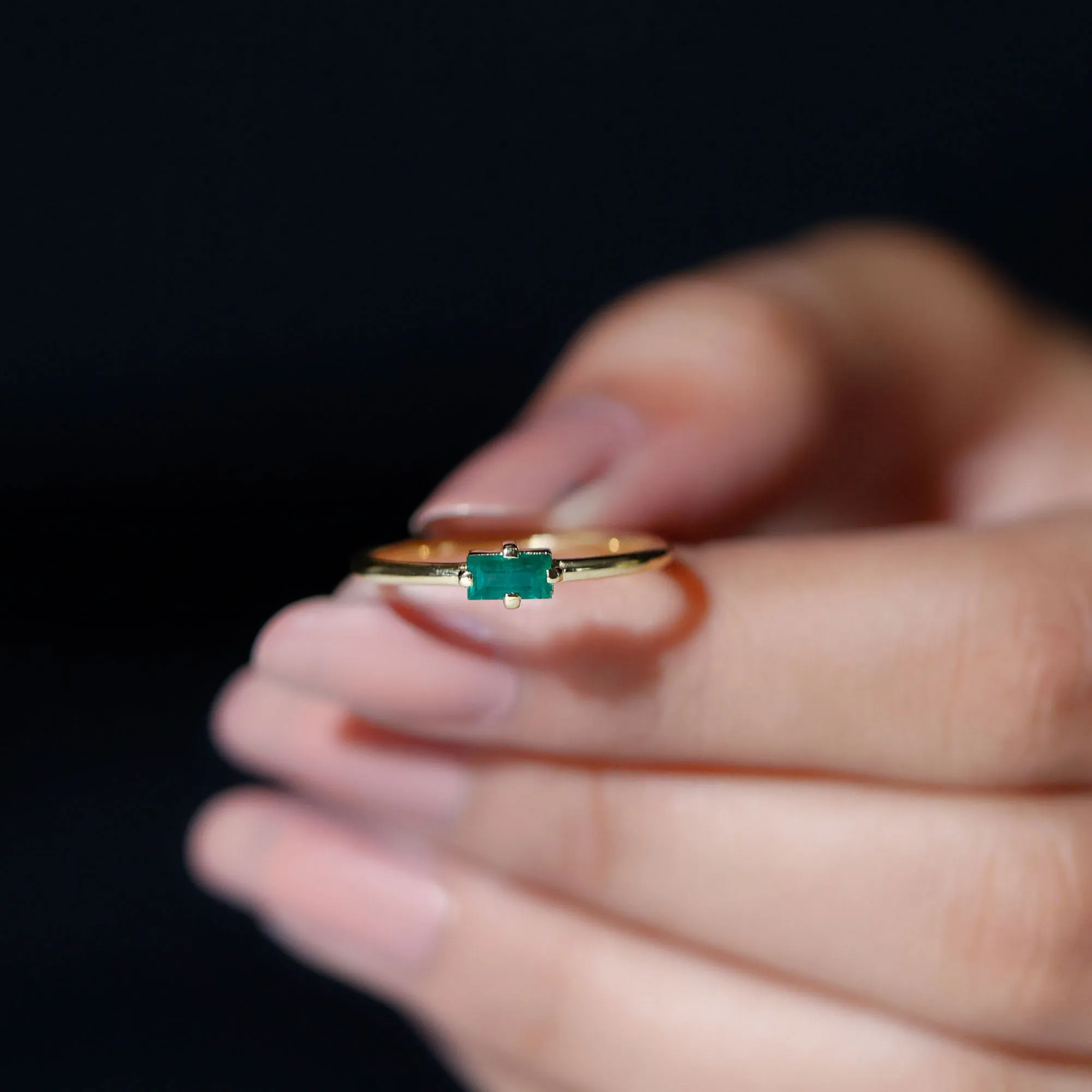 Dainty Baguette Cut Real Emerald Birthstone East West Promise Ring