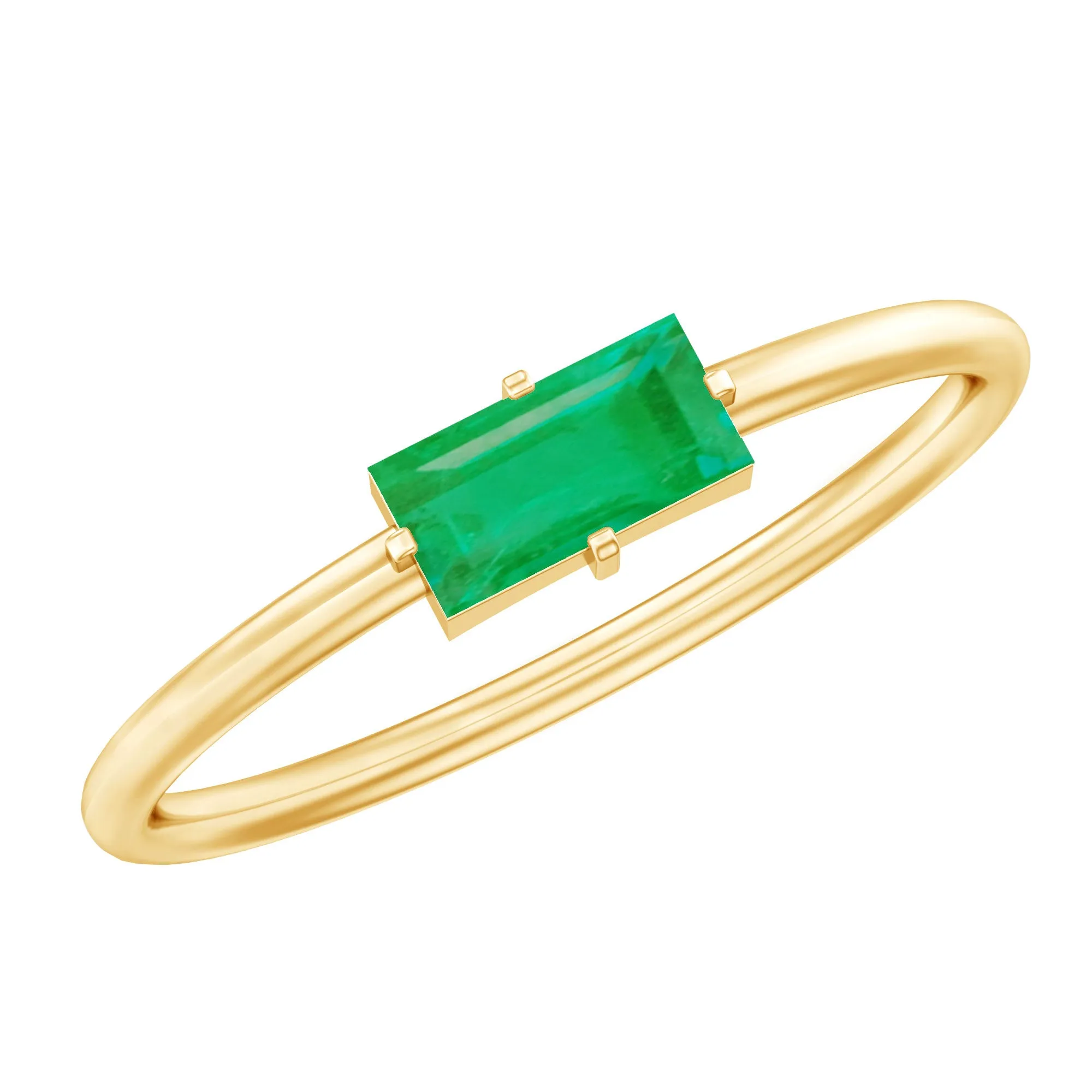 Dainty Baguette Cut Real Emerald Birthstone East West Promise Ring