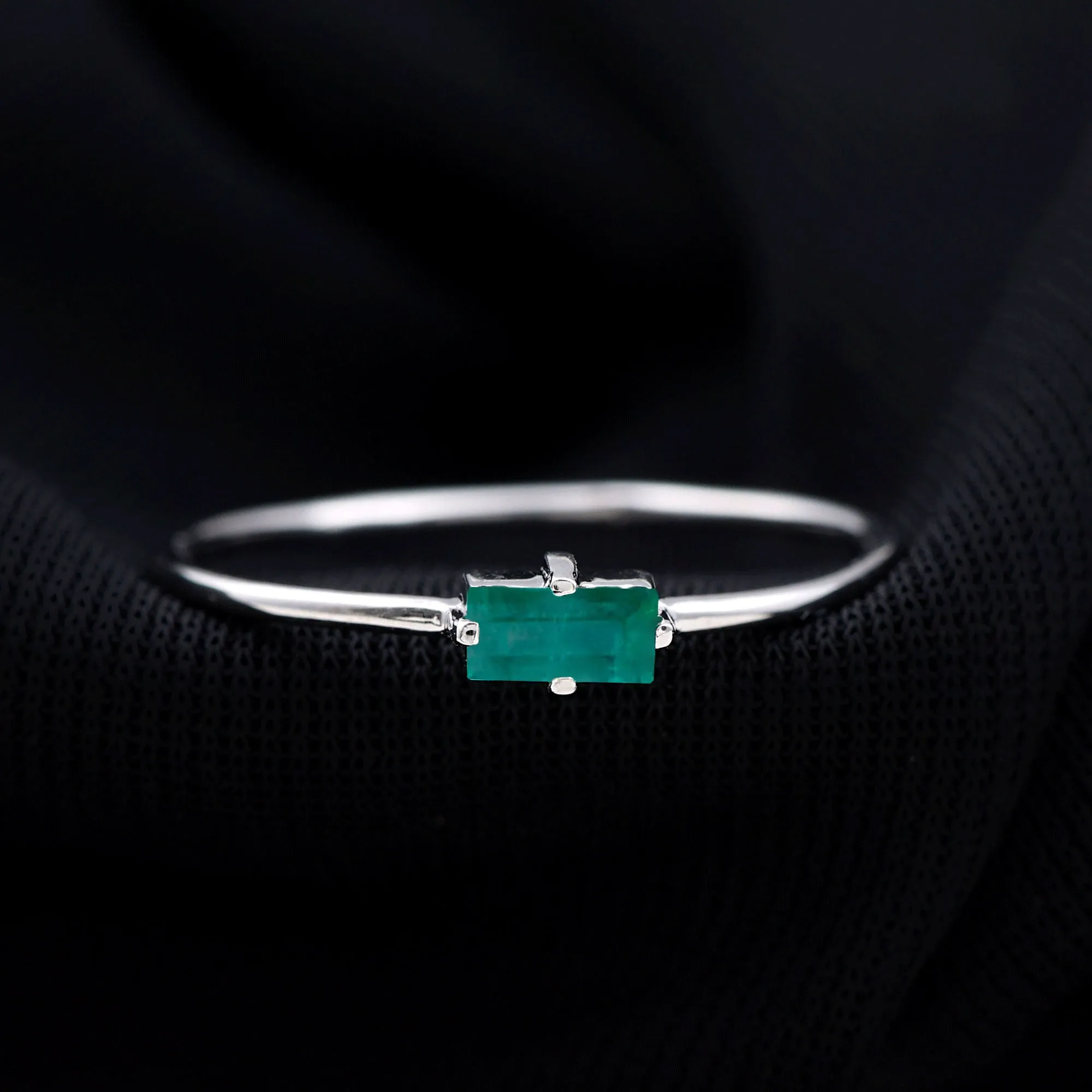 Dainty Baguette Cut Real Emerald Birthstone East West Promise Ring