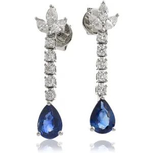 Diamond & Blue Sapphire Drop Earrings 1.90ct