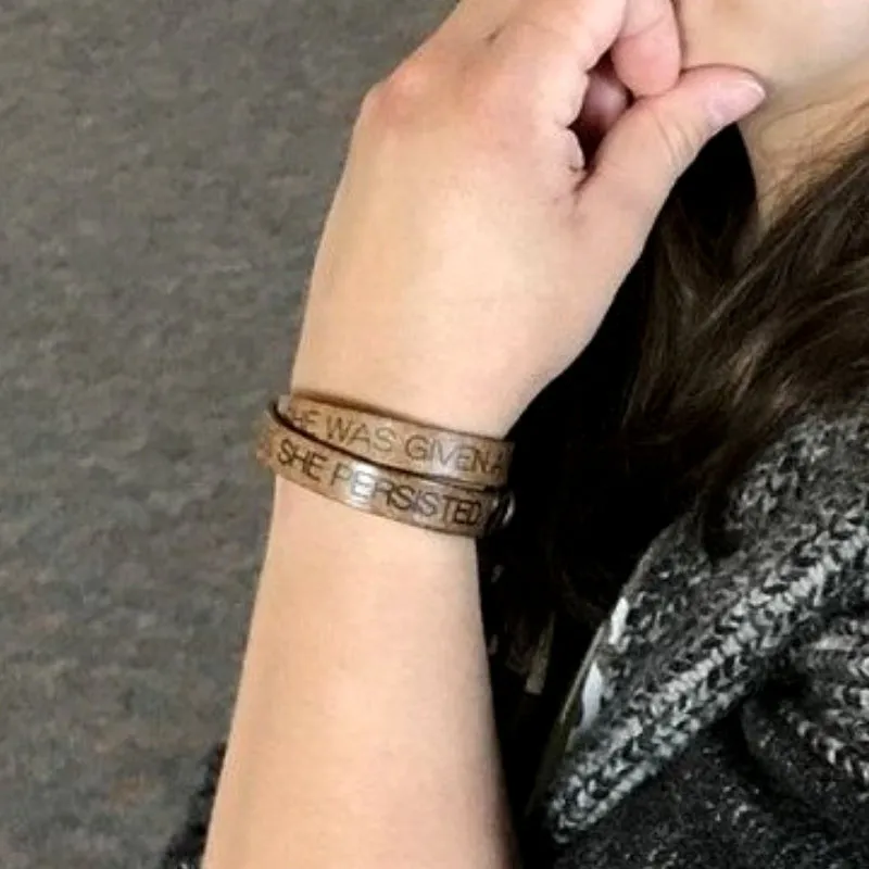 Double Wrap Recycled Leather Bracelet - She Persisted