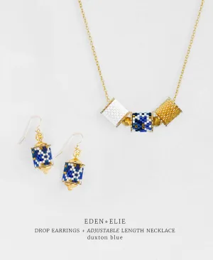 Drop Earrings   Adjustable Length Necklace Set - Duxton Blue