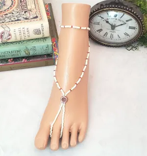 Elastic Beaded Barefoot Sandal or Hand Flower in Opaque White/Ivory   Coral   Red, Boho, Bohemian, Wedding, Bridesmaid
