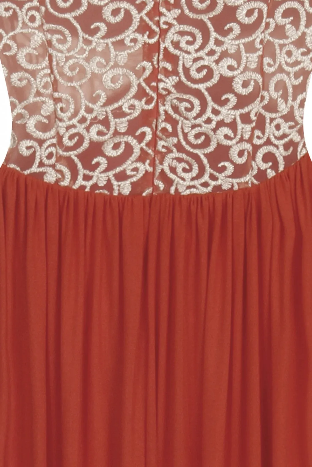 Elia Coral Orange Gold Embroidered Goddess Grecian Maxi Gown Dress