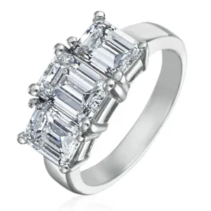 Emerald Cut Diamond 3 Stone Platinum Engagement Ring