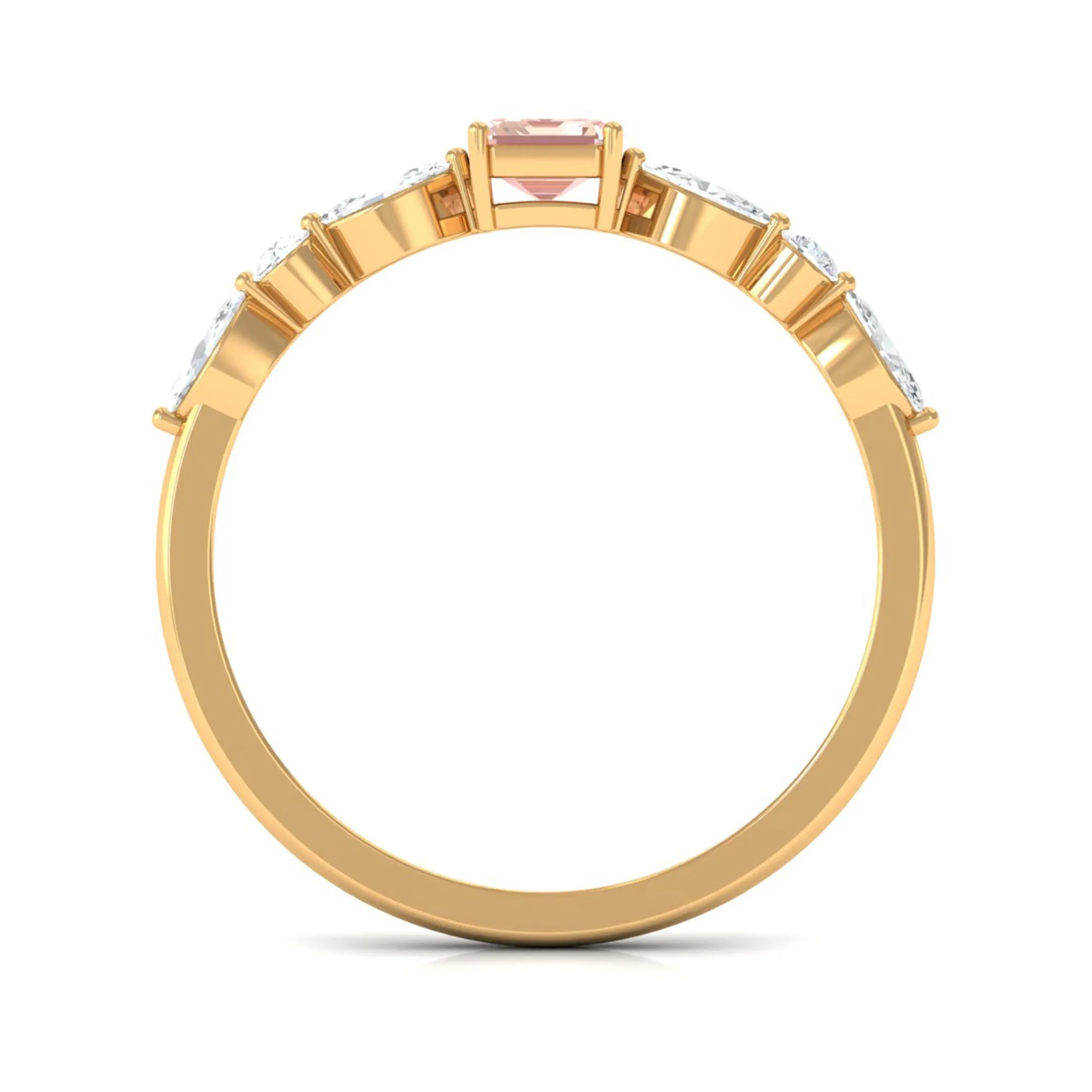 Emerald Cut Morganite Solitaire Ring with Diamond Side Stones