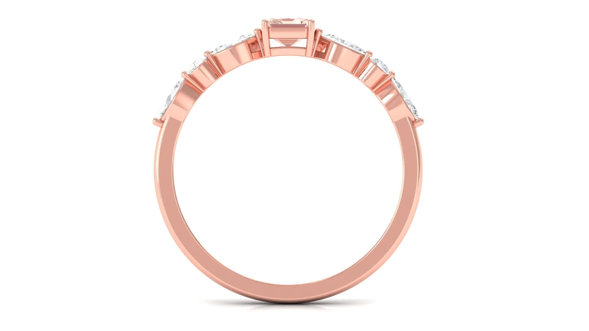 Emerald Cut Morganite Solitaire Ring with Diamond Side Stones