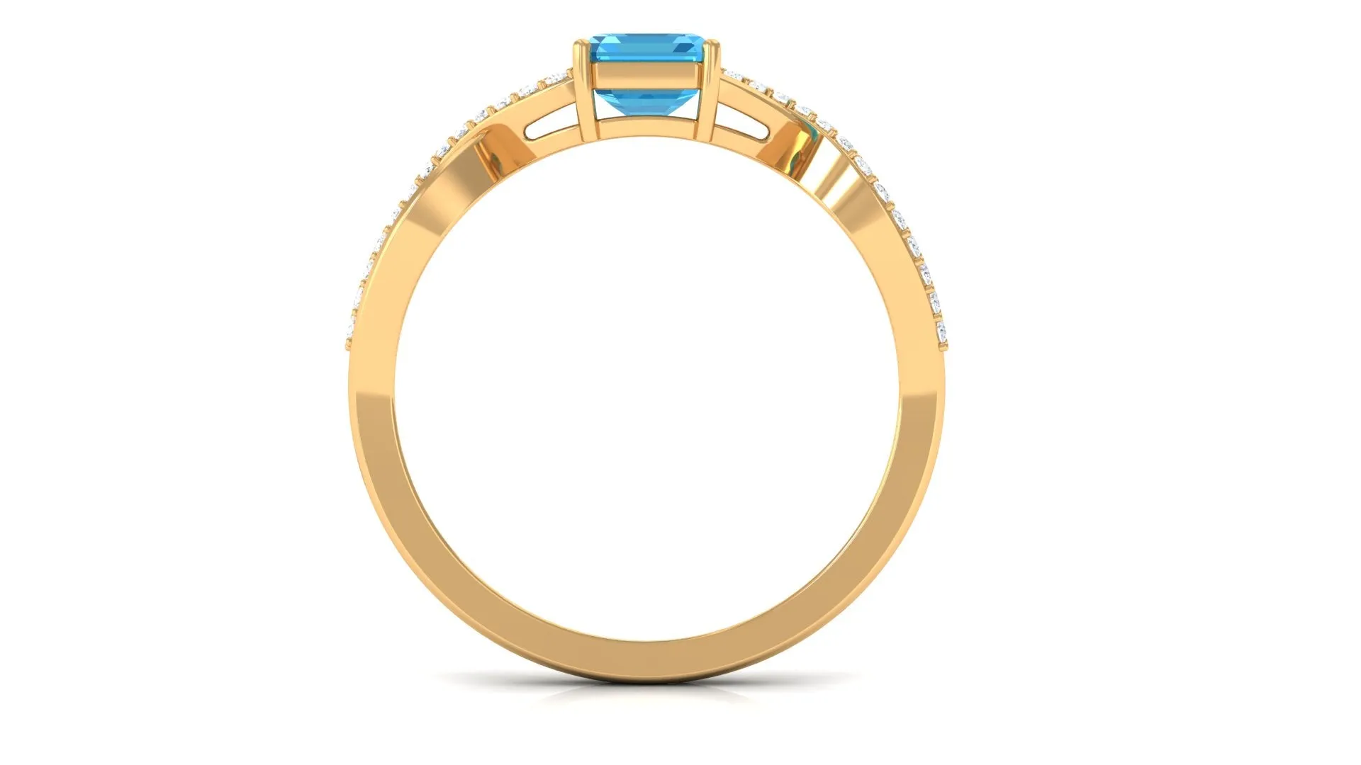 Emerald Cut Swiss Blue Topaz and Diamond Crossover Engagement Ring