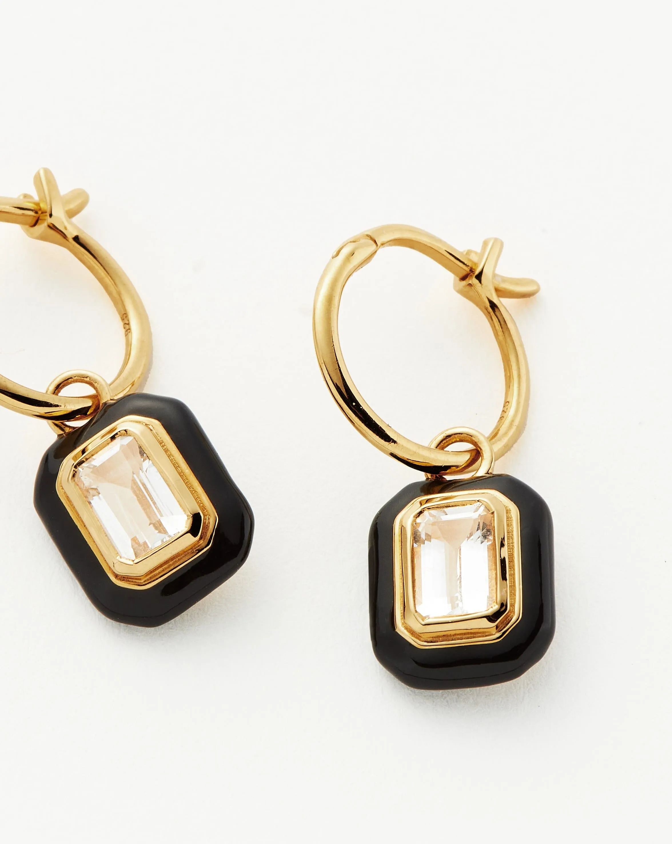 Enamel & Stone Charm Mini Hoop Earrings | 18ct Gold Vermeil/Crystal Quartz