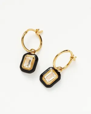 Enamel & Stone Charm Mini Hoop Earrings | 18ct Gold Vermeil/Crystal Quartz