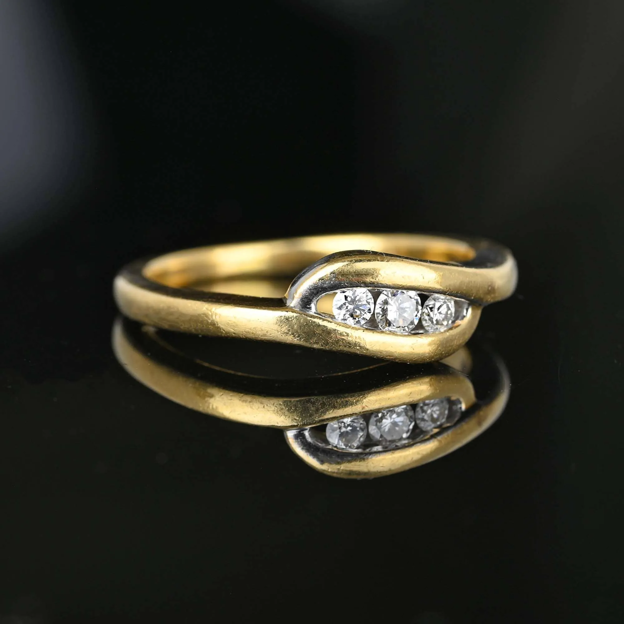 Estate 14K Gold Bypass Three Stone Diamond Ring