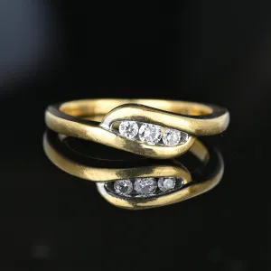 Estate 14K Gold Bypass Three Stone Diamond Ring