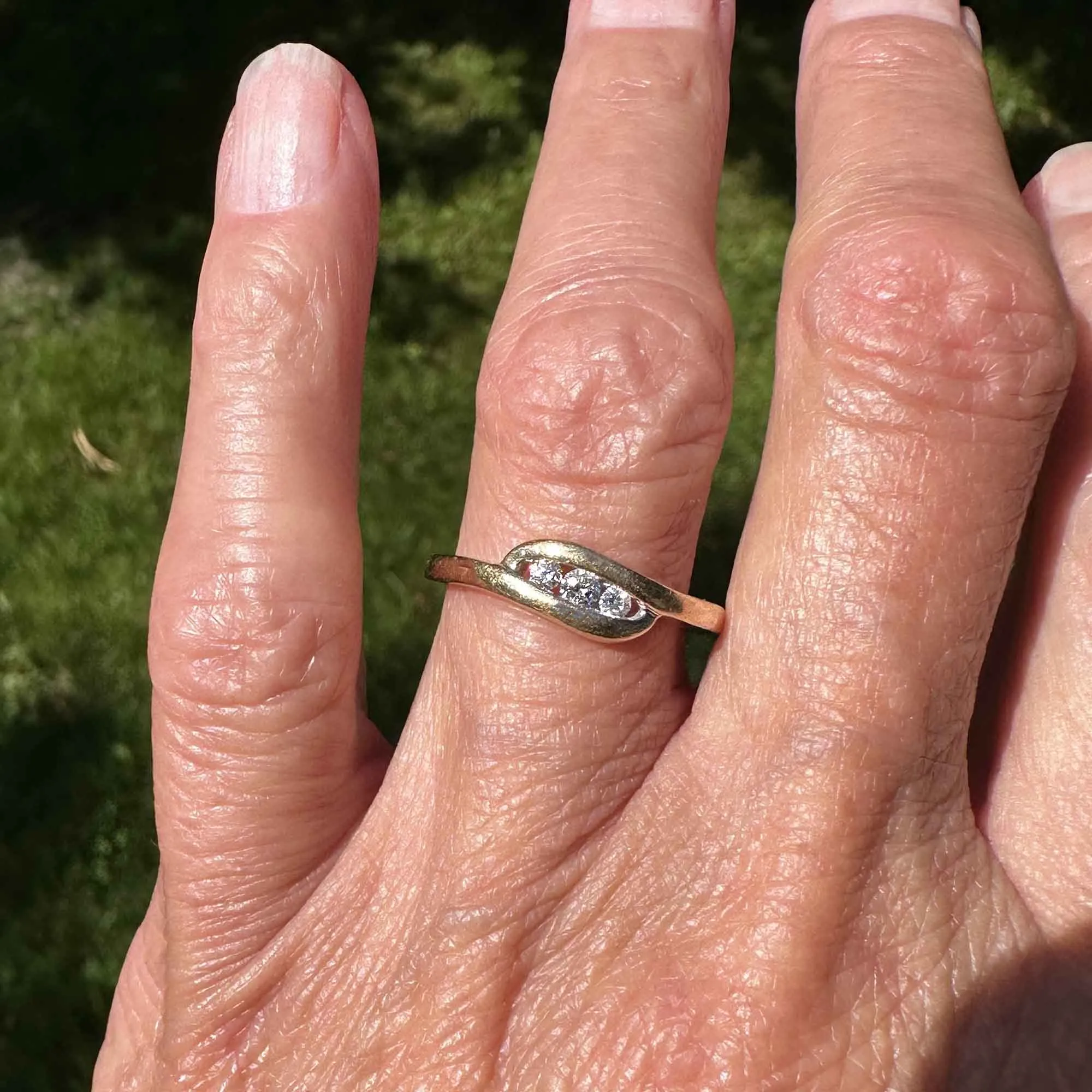 Estate 14K Gold Bypass Three Stone Diamond Ring