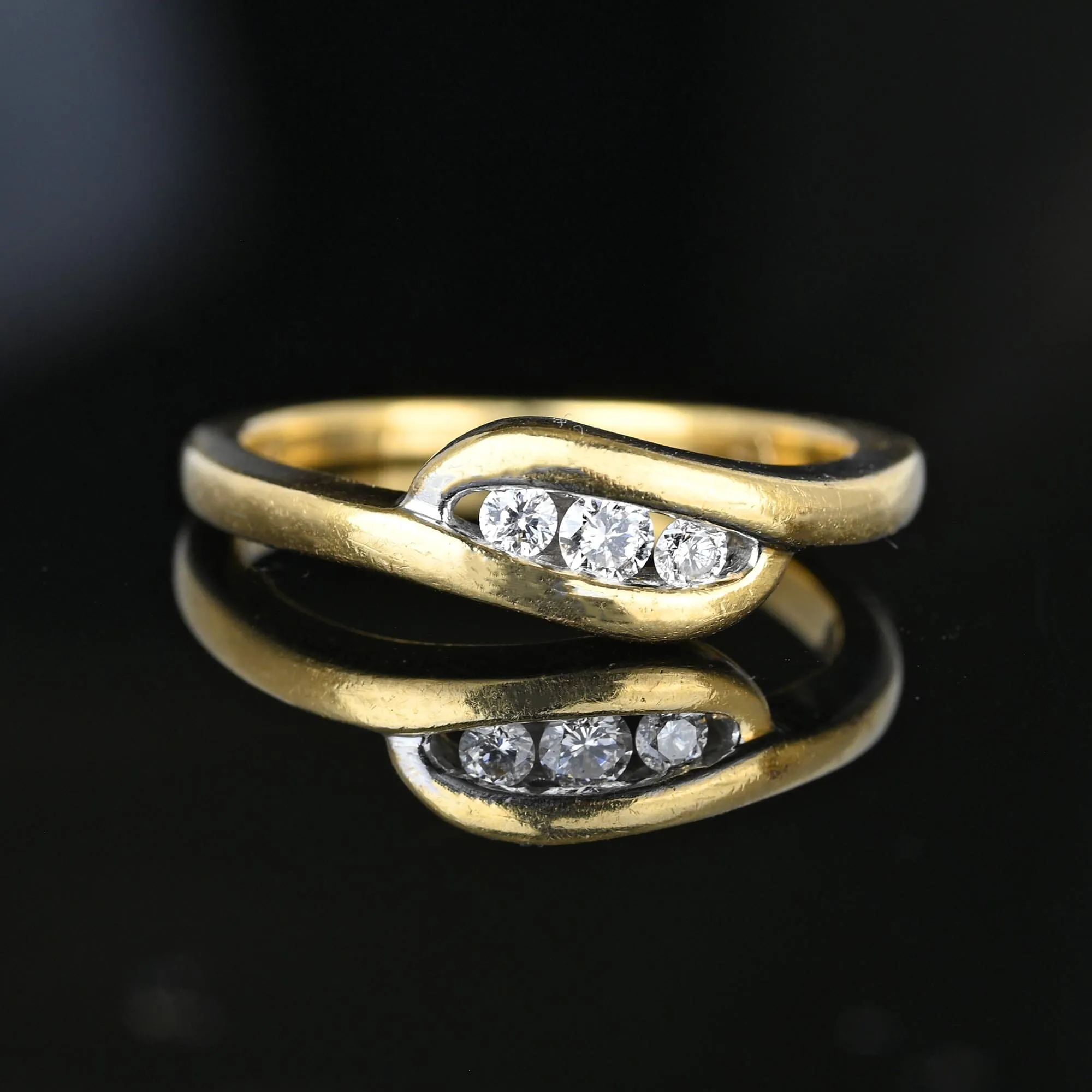 Estate 14K Gold Bypass Three Stone Diamond Ring