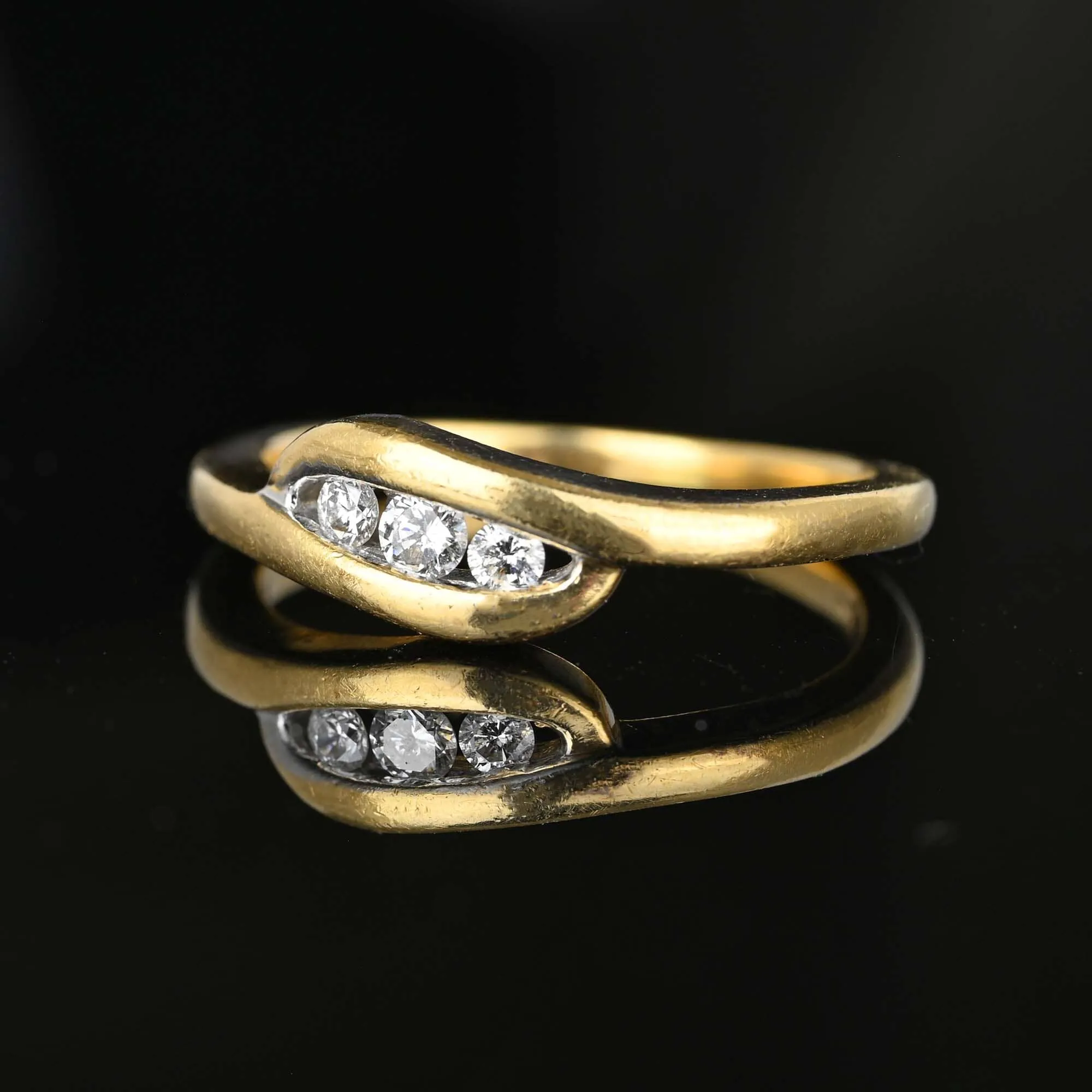 Estate 14K Gold Bypass Three Stone Diamond Ring