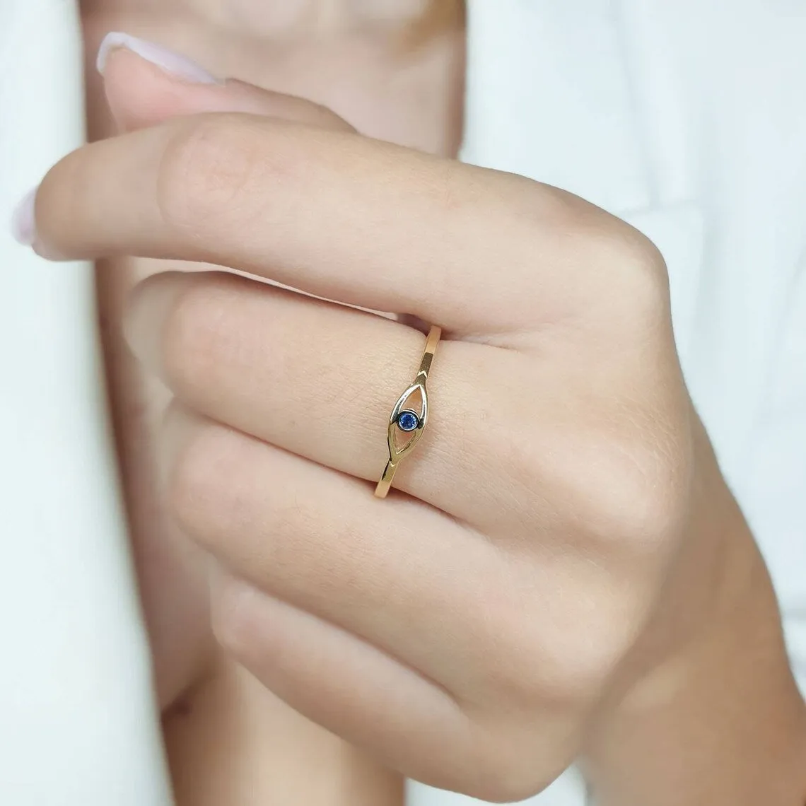 Evil Eye Ring With Blue Sapphire