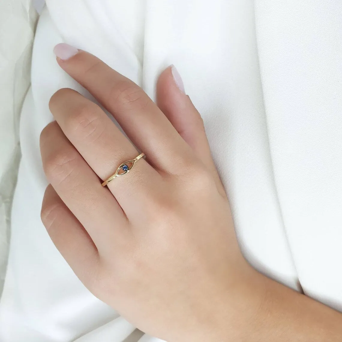 Evil Eye Ring With Blue Sapphire