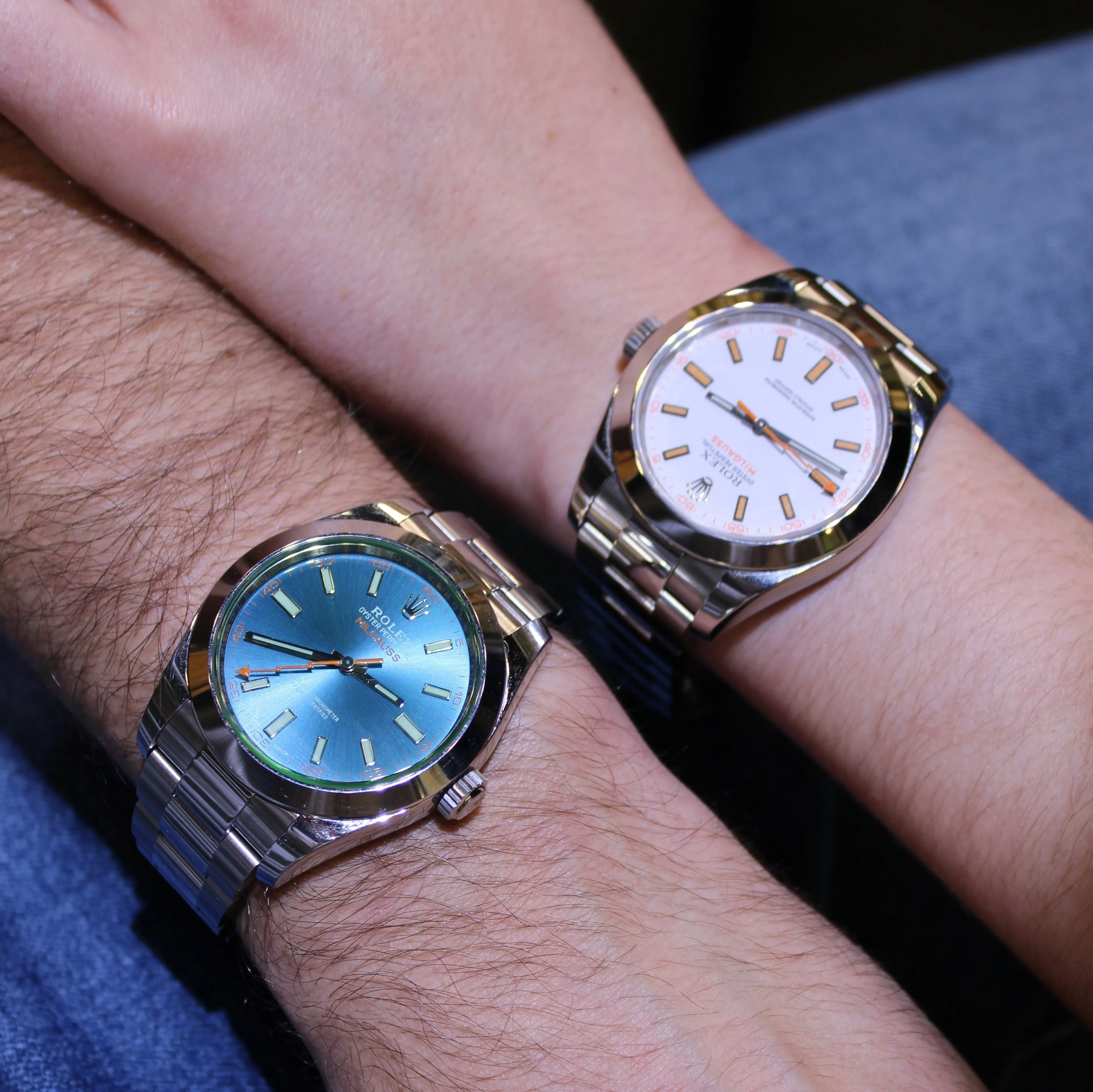 Exclusive 40mm Rolex Milgauss "Who cares I'm already late" custom dial blue font III