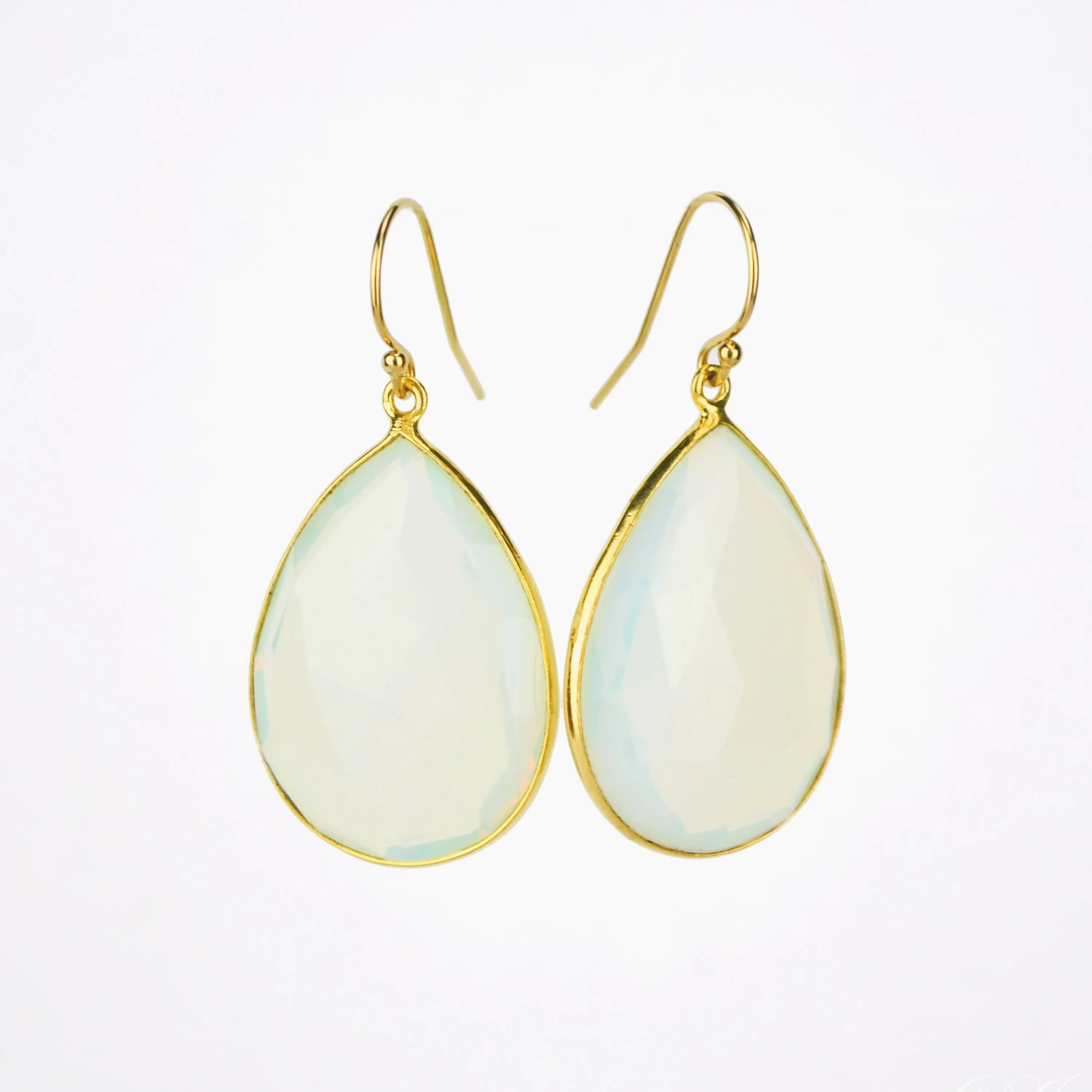 Faceted Opalite Teardrop Bezel Set Earrings, October Birthstone