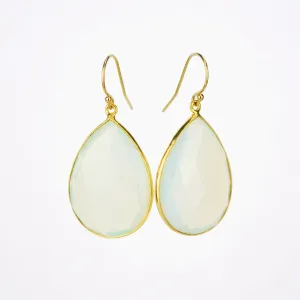 Faceted Opalite Teardrop Bezel Set Earrings, October Birthstone