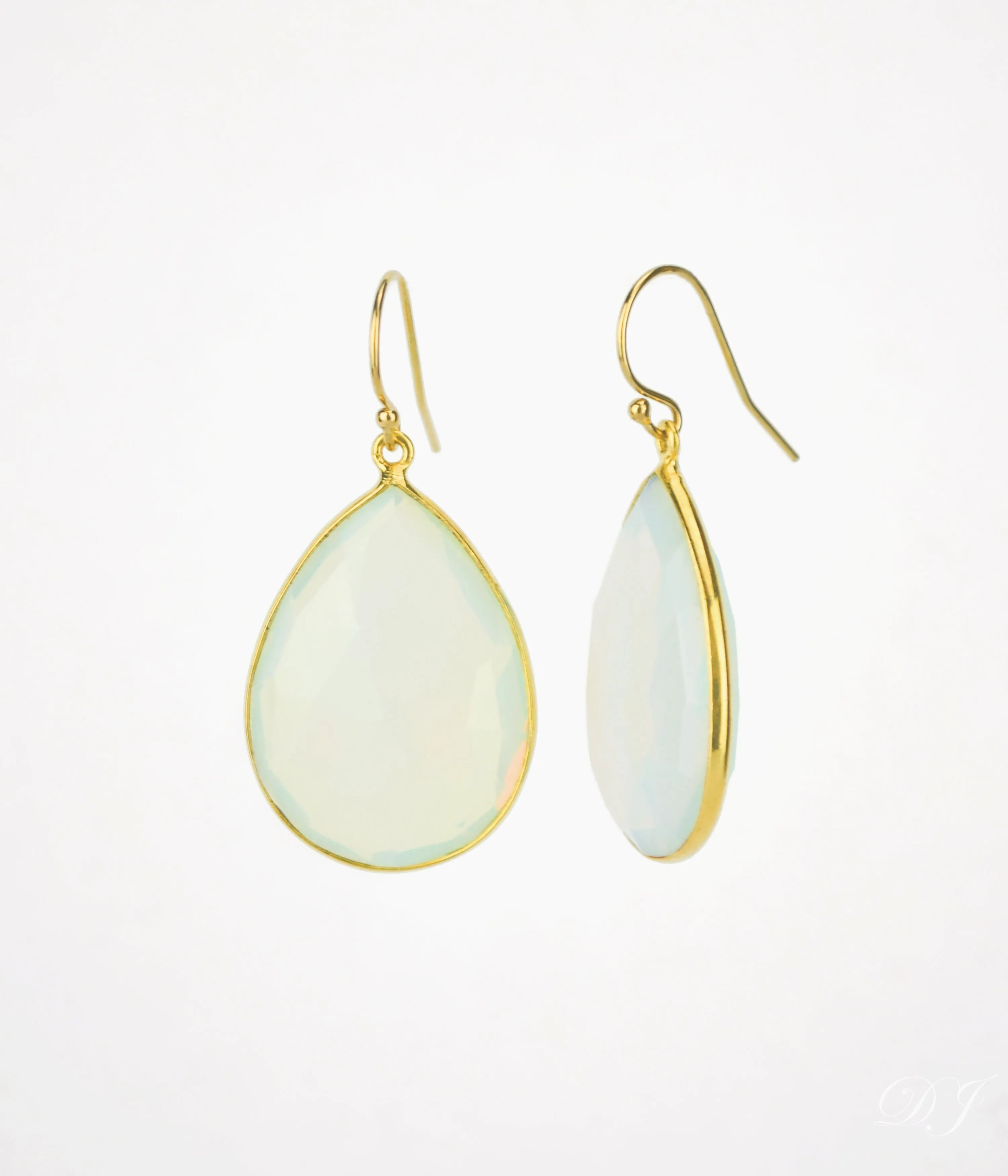 Faceted Opalite Teardrop Bezel Set Earrings, October Birthstone
